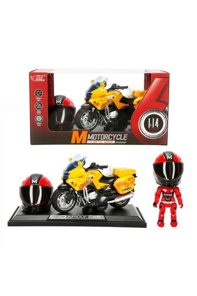 Sunman 1:14 Sesli ve Işıklı BMW Die Cast Çek Bırak Motosiklet - Sarı Motor-Kı...