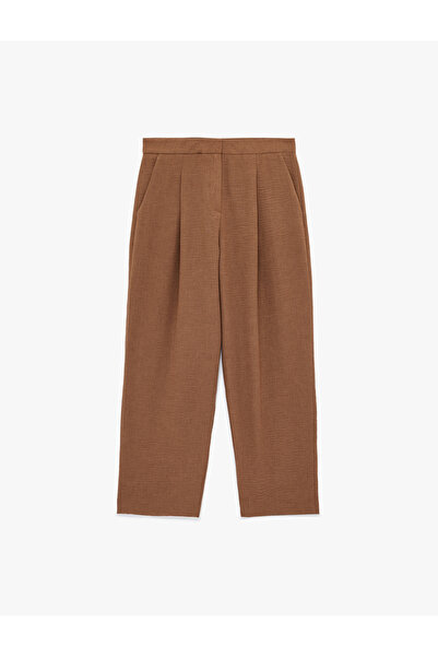 Koton Linen Look Pocketed Ankle Length Pleated Detail Carrot Pants