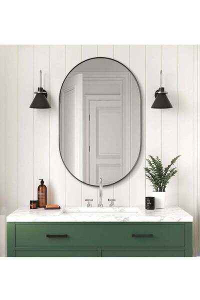 Arabest 40X60CM Mirror Oval for Bathroom, Pill Shaped Mirror 1’’ Deep Metal Frame Mirror Elongated