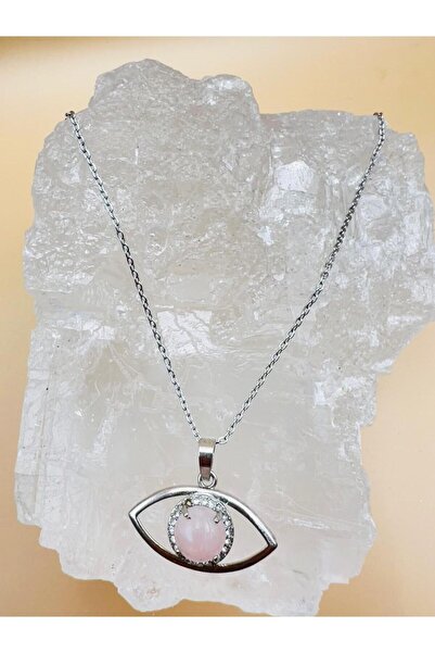 GÜMÜŞTEL EL SANATLARI Certified Pink Quartz Natural Stone Eye Themed Necklace