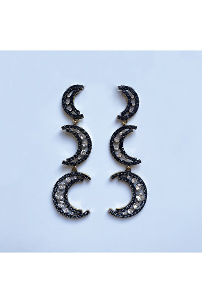 GOX Stone Dangle Triple Moon Earrings