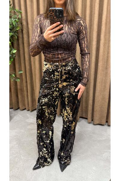 Maysa KAHVERENGİ PUL PAYET PANTOLON