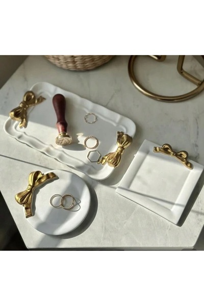 Özalp Decor 3’lü Gold Fiyonk Detaylı Dekoratif Tepsi Seti – Nişan, Hediye & M...
