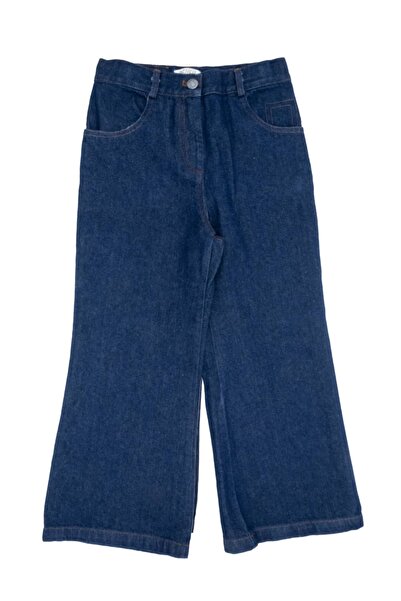 Ozmoz By Mukadder Özden 100% Cotton Wide Leg Navy Blue Girls' Denim Pants
