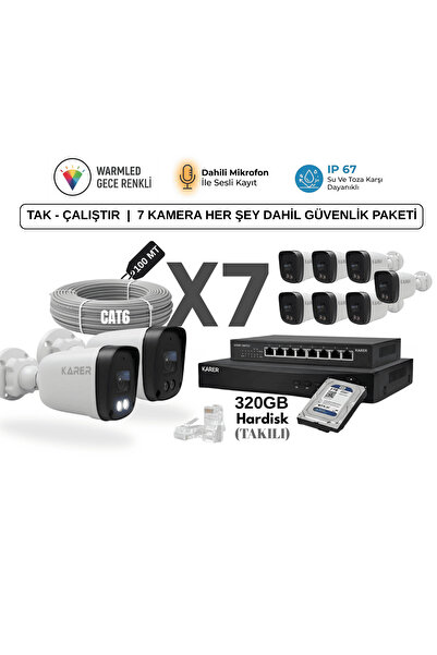 KARER 5MP IP-Gece Renkli-Sesli Kayıt-Güvenlik Kamera Tak - Çalıştır | 7 Kamer...