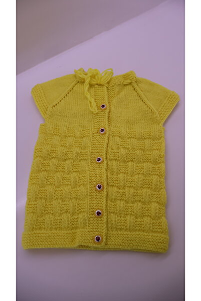 Mersin Alzheimer Derneği Sarı Renk Önden Düğmeli El Örgüsü Bebek Yelek En:23C...
