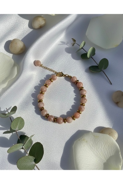 AERAS DESİNG Natural Sunstone Bracelet with Steel Apparatus Detail, Handmade,...