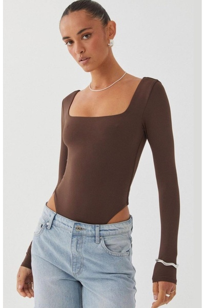 Be Best Women's Brown Square Neck Snap Body Be268