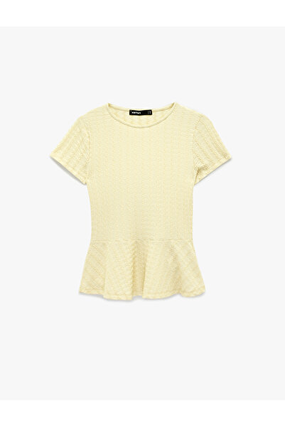 Koton Bürümcük Fabric Slim Fit Round Neck Short Sleeve Peplum T-Shirt
