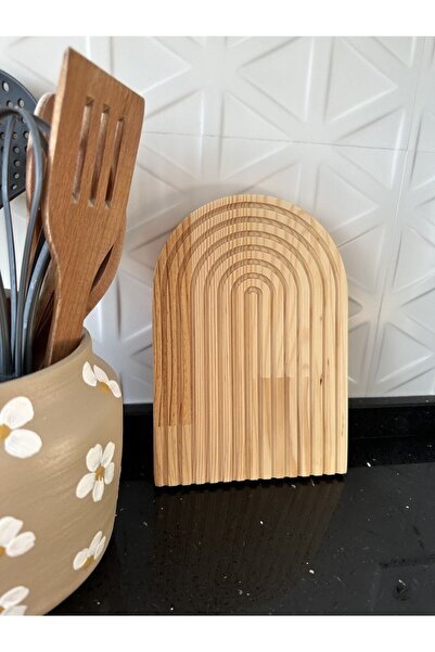 GenelTedarik Presentation Tray Wooden Carved Half Rainbow Decorative Tray Presentation Tray Wooden Stand