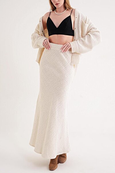 SOCIETA Ekru Beli lastikli uzun etek 81338