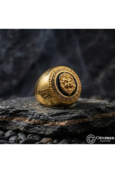 DESİGN OTTOMAN KUYUMCULUK Gold Kaplama Aslan Gümüş Erkek Yüzük