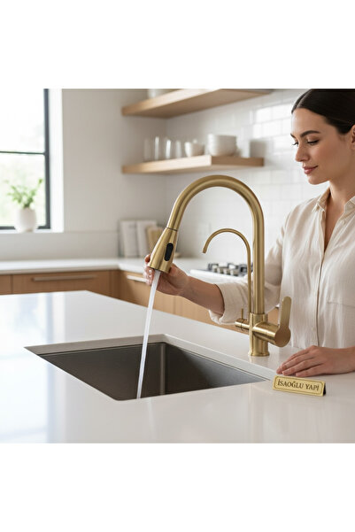 İSAOĞLU YAPI Spiralli Arıtmalı Mutfak Bataryası Mat Altın Fırçalanmış Tazzik ...