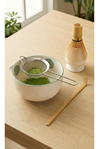 MATCHİVA 5-Piece Professional Matcha Brewing Set - Steel Strainer, Bamboo Whi...