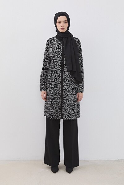 Nihan Büyük Beden Desenli Viskon Tunik Siyah