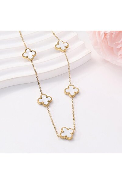 Lujo Aksesuar Çift Taraflı Yonca Figürlü Paslanmaz Çelik Kolye | Kararma Yapm...