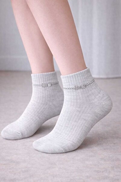 gigigiyim Stone-Embroidered Ribbon Patterned Women's Booties Socks