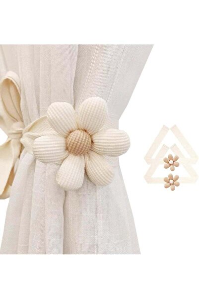 Arabest 2-Piece Boho Sunflower Curtain Tiebacks, Floral Holdbacks for Bedroom and Window Decor (Cream)