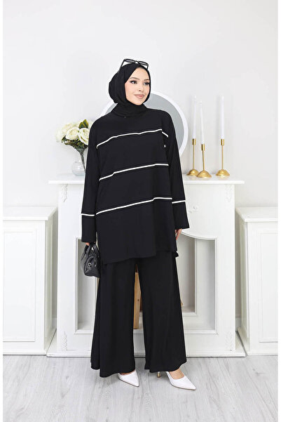 sefamerve Sandy Striped Tunic Pants Double Suit 5800-02 Black