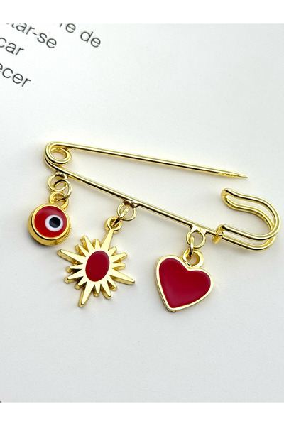 roshel Kırmızı Nazar Temalı Broş İskoç İğnesi Yaka İğnesi Charmlı İğne Çengel...