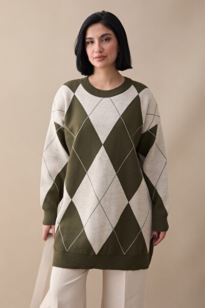 InStyle Baklava Pattern Knitwear Khaki Tunic