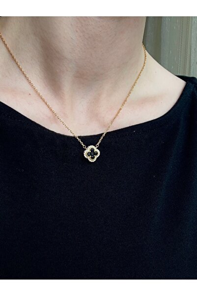 CLOVER BLACK KOLYE gümüş üzeri altın kaplama