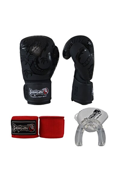 Dragondo La Noche Black Boxing Gloves Set Mouthguard Bandage Kick Boxing Gloves Set