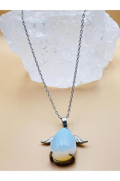 GÜMÜŞTEL EL SANATLARI Certified Opal Natural Stone Angel Wing Detailed Necklace