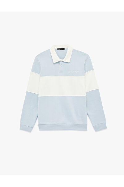 Koton Long Sleeve Embroidered R Color Block Polo Neck Sweatshirt
