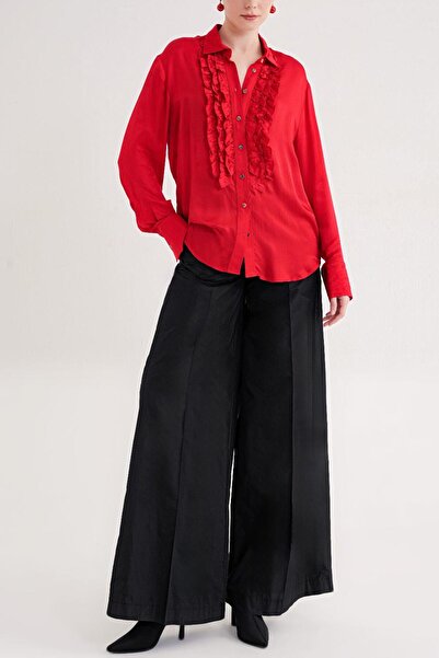 SOCIETA Kırmızı Büzgü detaylı bol kesim gömlek 10854