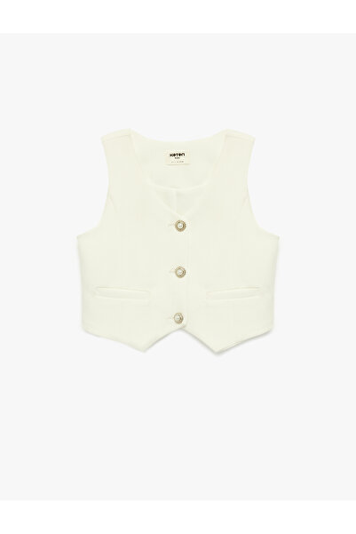 Koton V-Neck Button Detailed Sleeveless Vest