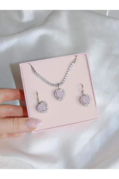 Reorah Collection Royal Heart Choker Necklace and Earring Set - Silver Color