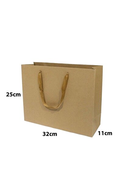 Generic 12 pieces of cardboard-colored paper shopping bags, dimensions 32×11×25 cm