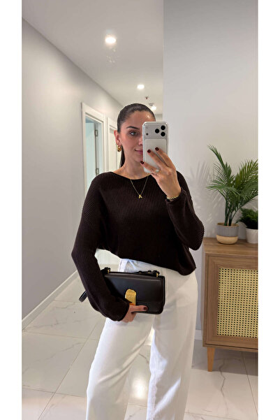 BİRCANÇİL Dlvin Soriel Dark Brown Boat Neck Basic Knitwear