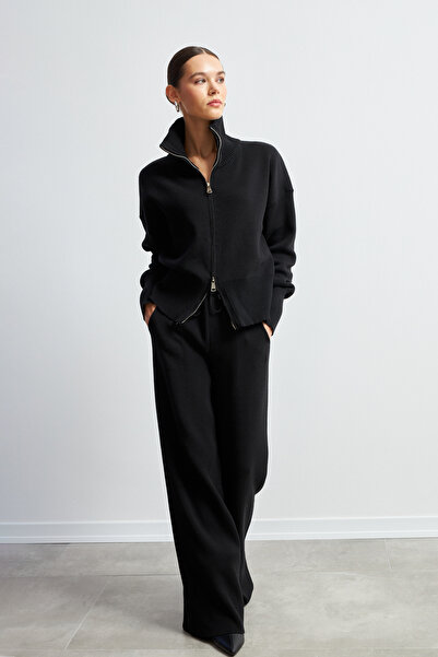 Bipantolon Women's Black Double Zipper Detailed Knitwear Set