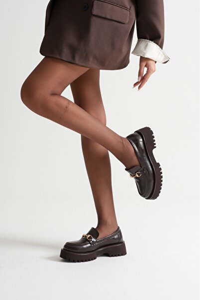 KARABAGSHOES حذاء لوفر نسائي يومي مريح بإبزيم بني اللون