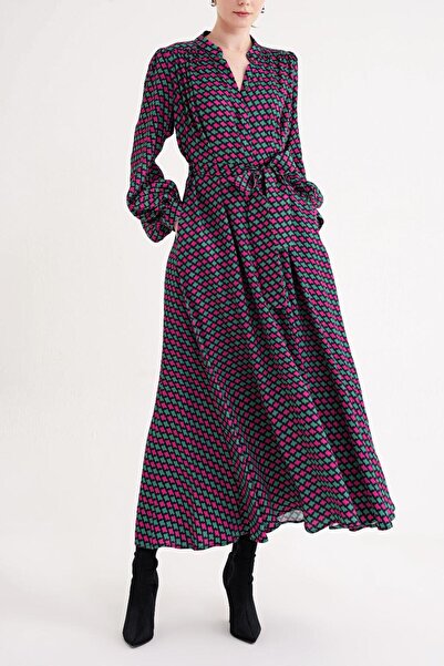 SOCIETA Desenli Büzgülü uzun elbise 94708 RPT