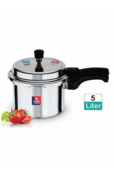 British Chef Stainless Steel Pressure Cooker 5 Liters, Induction & Gas Stove Compatible, Lead-Free Safety Valve