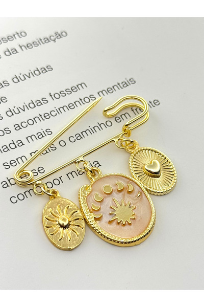 roshel Ay Güneş Temalı Broş İskoç İğnesi Yaka İğnesi Charmlı İğne Çengelli İğ...