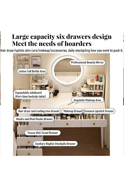 KEKE Multifunctional Makeup Vanity Dressing Table with LED Mirror