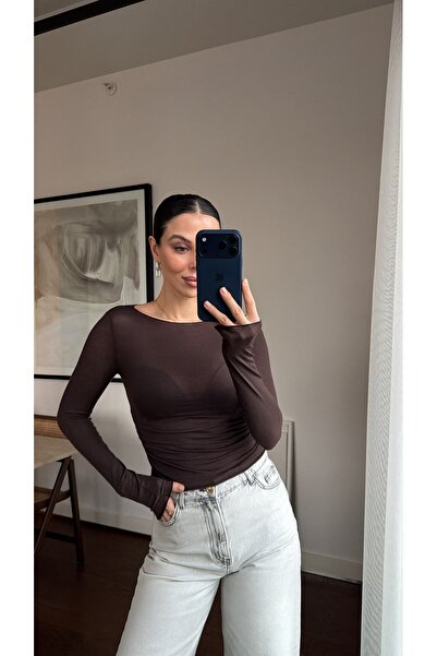 sinemkivanc co BOAT NECK TRANSPARENT BLUZ