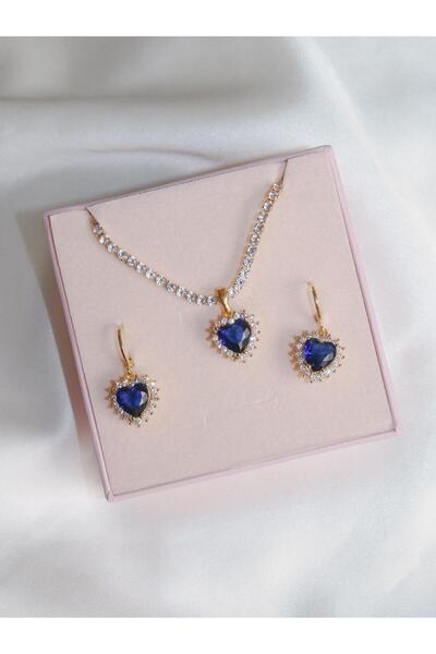 Reorah Collection طقم قلادة وأقراط رويال هارت - لون ذهبي