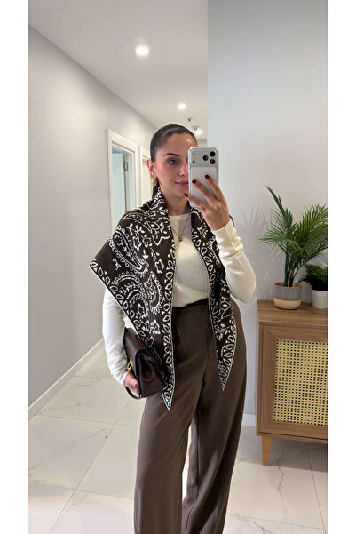 BİRCANÇİL Carnival Brown Melange Cream Patterned Shawl Knitwear