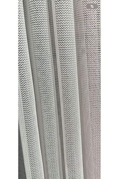 Belvedere Lead-Colored Honeycomb Mesh Tulle Curtain with Tight Pleats - Off-White