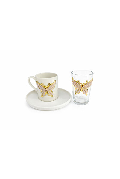 WERONY 6-Person Butterfly Figured Porcelain Coffee Set, 6 Cups 6 Glasses