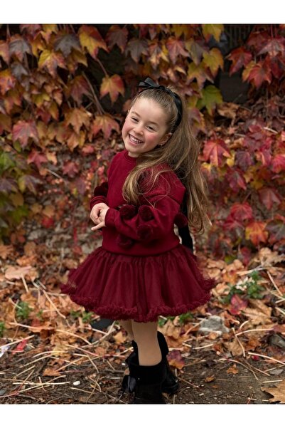 Teeny Weeny Kids Girl's Pompom Detailed Sweatshirt and Tutu Skirt Set