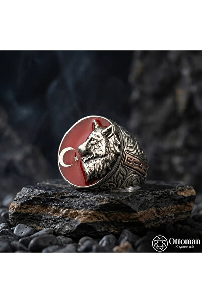 DESİGN OTTOMAN KUYUMCULUK Ay Yıldızlı Bozkurt Gümüş Yüzük