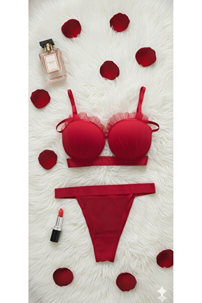 SNY Butik Kırmızı İstiridye model sütyen ve String (kilot) Takımı