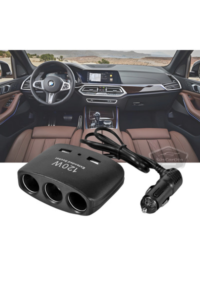 ŞüsCarOto Aksesuar Üniversal 3lü Çakmak Soketi 120W Çakmaklık Çoğaltıcı 2 Usb...