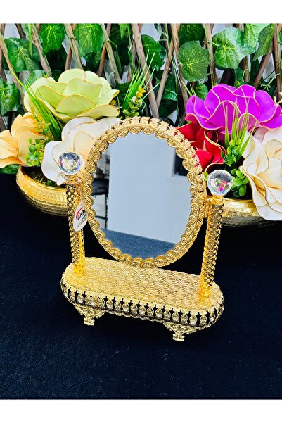 EVRA Gold Kristal Komple Taşlı Telkari Desen Ayaklı Dekoratif Ayna lkm-247